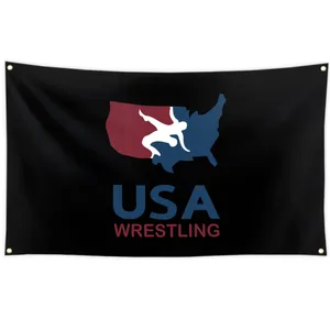 EUA Wrestling Flag 3x5 Ft com brilhantemente coloridas Brass Grommets 100D Poliéster Outside Banner Decor