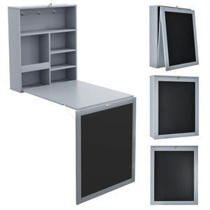 Bureau d'ordinateur pliable mural gris DB avec étagère de rangement pour bureau à domicile et hôtels, surface métallique, modèle D0100HAJTI7 - Product Image 6