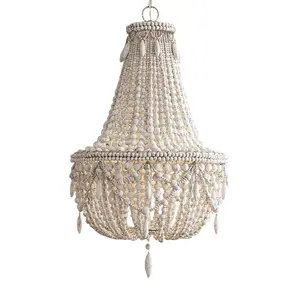 Meerosee Vintage Hanglamp Wit Opknoping Ronde Plafondlamp Amerikaanse Clay Bead Kroonluchter Verlichting Voor Winkel Cafe MD86012