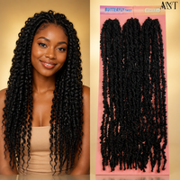 Extensions per trecce sintetiche Butterfly Locs, trecce all'uncinetto, Nu Locs effetto distressed, capelli twist per donna, colore nero