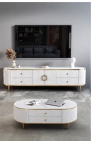 Meubles de salon design moderne table centrale en pierre base en acier inoxydable marbre rond