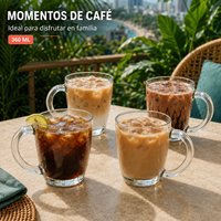 Ensemble de tasses en verre transparent de 360 ml avec grande poignée, idéal pour le café glacé, le lait et les jus, pour hôtels, restaurants et cafés – Vente directe usine