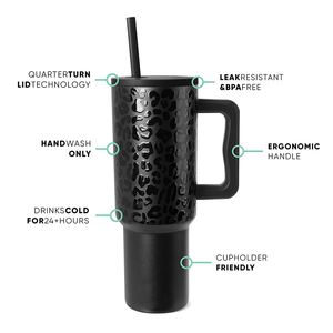 Gobelet isotherme Trek Simple Modern de 40 oz avec poignée et couvercle à paille |   Mug de voyage isotherme en acier inoxydable compatible avec les porte-gobelets - Product Image 3