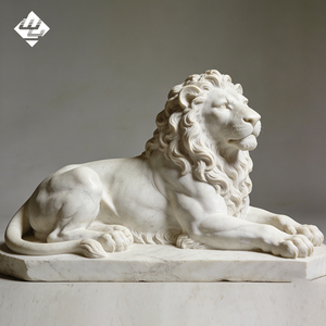 Sculpture de lion couché en pierre naturelle, statue de lion reposeur en marbre sculptée à la main, pour jardin extérieur, entrée de villa, cour, aménagement paysager - Product Image 5