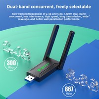 Adaptateur de carte réseau sans fil double bande 5G/2.4G USB 3 sans pilote, Dongle WiFi 1200 Mbps avec antenne, Récepteur externe pour ordinateur portable