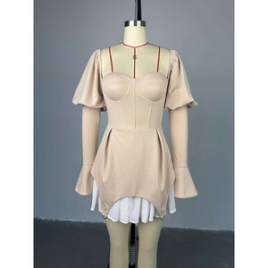 Nuovo Abito Mini Asimmetrico da Donna 2026 con Corsetto Scultoreo, Maniche a Sbuffo, Orlo Irregolare e Patchwork, Stile Coquette per Feste - Product Image 5