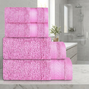 Ensemble de serviettes de bain en tissu éponge rose, couleur unie, rectangulaires, tissées, écologiques, organiques, séchage rapide, douces pour la peau, usage domestique, adulte - Product Image 1