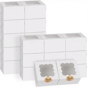 Vente en gros de 24 boîtes à pâtisserie carrées en carton blanc personnalisées de 4x4x2,5 pouces avec fenêtre pour mini gâteaux, friandises, pâtisseries, beignets, macarons - Product Image 2