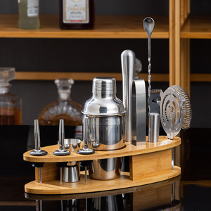 Du lịch quà tặng barware thép không gỉ thanh công cụ bartender kit thanh phụ kiện JIGGER Cocktail Shaker Set với đứng bằng gỗ - Product Image 4