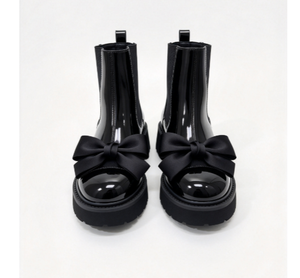 <b>Women</b> <b>Black</b> <b>Patent</b> Leather Chelsea Boots Platform Round Toe Slip on Ankle <b>Shoes</b> Waterproof PVC Rain Booties - Product Image 1
