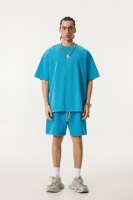 Ensemble T-shirt et Short Homme Effet Délavé Acide, Style Vintage Streetwear, 100% Coton Épais, Coupe Oversize, Lot de 2 Pièces