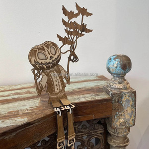 Ornement fantaisie homme citrouille effrayant, découpé en bois, écologique et réutilisable, décoration 3D pour la maison et le jardin, fourniture pour les fêtes d'Halloween - Product Image 5
