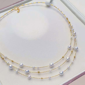 Collar de Perlas de Agua Dulce Plateadas con Baño de Oro, Detalles de Perlas con Brillo Elegante, Diseño de Alambre Flexible, Gargantilla de Perlas Envolvente - Product Image 2