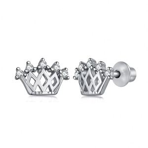 Dylam New Design Hypoallergenic Nickel Free 925 Sterling <b>Silver</b> Kid Children 5A CZ Cubic Zirconia Hallow Out <b>Crown</b> Stud Earrings - Product Image 1