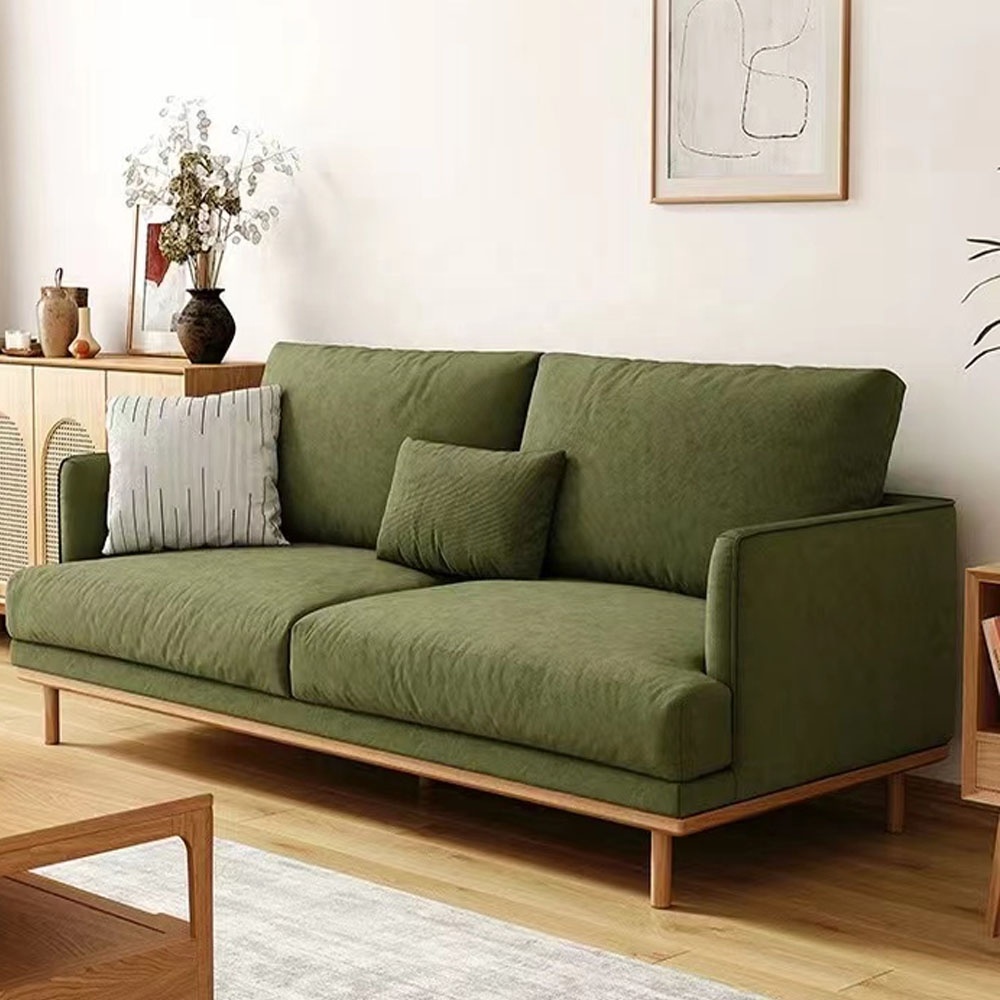 Leisure Green Velvet Living Room  Sofa  Velour Modern Three Seats Couch Settee With Wooden Legs