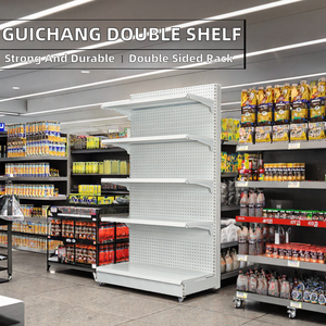 Heavy Duty <b>Metal</b> Gondola Supermarket Shelving with Back 5-Tier Adjustable Wall Mount Epoxy Powder Coated Vertical Rack - Product Image 2