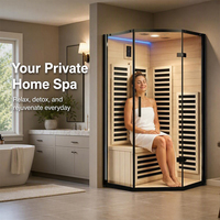 Sauna infrarouge moderne et écologique pour 2 personnes, sauna intérieur moderne en bois massif avec salle de bain entièrement vitrée et accessoires de sauna