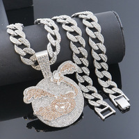 Collier tendance avec pendentif animalier argenté et strass, chaîne cubaine pour les passionnés de hip-hop et de streetwear