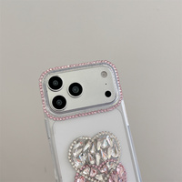 Coque de protection transparente de luxe scintillante avec strass en forme de cœur pour iPhone 18 17 Pro Max 16 15 14 avec dragonne perlée