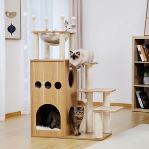 US Free Shipping Modern Cat Tree Condo Sky Castle Multi-level Wooden Cat Tree Scratcher