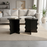 Table basse ronde en bois noir moderne, design unique avec base ondulée, table d'appoint en bois, petite table centrale classique en bois pour salon