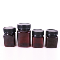 Vente en gros de flacons en PET noirs de 250 g, 500 g, 1 kg, flacons carrés en plastique pour pilules, flacons pour miel
