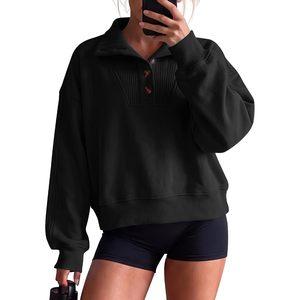 FOXA <b>Women's</b> <b>Henley</b> Neck Cropped Sweatshirt Fleece Lightweight Loose Fit Button Up Soft Cozy Pullover <b>Top</b> Fall Wear - Product Image 1
