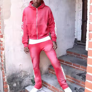 Custom Vintage Full Zip up Tracksuit Men's Winter Sweat <strong>Flares</strong> Pant Acid Wash Sweatsuit Hoodie Sweatpants Stack Jogger Set <strong>Suit</strong> - Product Image 3