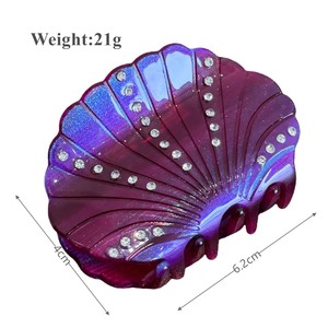 Pince <span class=keywords><strong>à</strong></span> cheveux en acétate motif <span class=keywords><strong>coquillage</strong></span> pour fille, avec strass, style nautique, pour chignon ou demi-queue de cheval, mode quotidienne de luxe - Product Image 2
