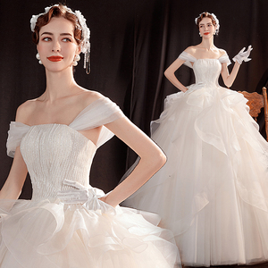 <span class=keywords><strong>Robe</strong></span> <span class=keywords><strong>de</strong></span> <span class=keywords><strong>mariée</strong></span> blanche à bretelles plissées en Organza, jupe à volants, bon marché - Product Image 1