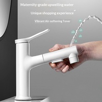 Robinet de lavabo de salle de bain extractible et pivotant, tout en cuivre, chaud et froid, à poser sur le comptoir, avec valve en céramique, moderne et minimaliste, 1 poignée