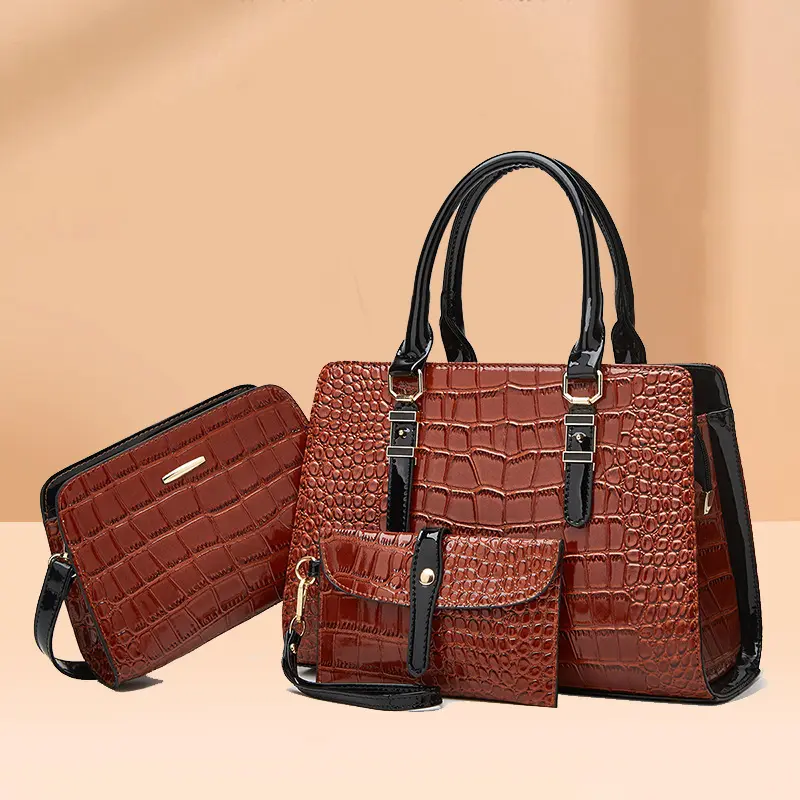 Conjunto de bolsas e bolsas de couro PU com estampa de crocodilo para mulheres Westal, conjunto de 3 peças de bolsas para mulheres