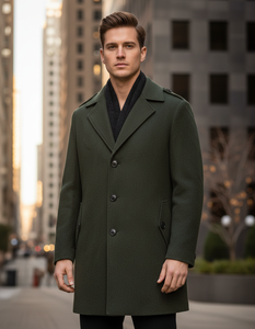 Men's Long <b>Wool</b> Overcoat British Style Notched Collar Windproof Single Breasted <b>Dark</b> <b>Green</b> Business Suit <b>Coat</b> - Product Image 1