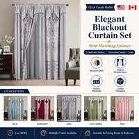 Lot de 2 rideaux de fenêtre complets avec cantonnière assortie, pompons décoratifs et doublure, rideaux de luxe pour salon