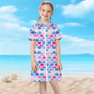 2024 New Arrival tùy chỉnh trẻ em của sợi nhỏ Khăn tắm dây kéo CAPE mui xe mô hình thể thao bơi bãi biển in beachrobe - Product Image 3