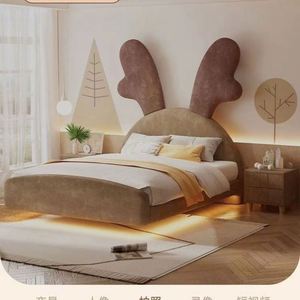 Lit d'appoint pour enfants, garçons et filles, moderne, taille standard, confortable, revêtement en coton, cadre en bois massif, couleur crème, meubles de chambre à coucher de marque - Product Image 2