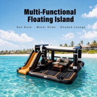 Île flottante gonflable Noco, plateforme de luxe en PVC avec toboggan et sièges rembourrés pour fête au bord du lac ou de la piscine