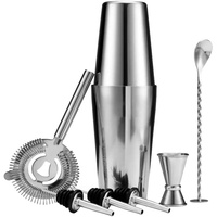 Juego de Coctelera Boston de Acero Inoxidable Pulido Espejo de 7 Piezas con Jigger, Colador, Cuchara y 3 Vertedores para Bar en Casa y Bartender