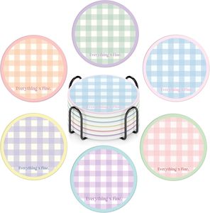 Posavasos Redondos de Cerámica con Estética <span class=keywords><strong>Coqueta</strong></span>, Antideslizantes y Resistentes al Calor, Juego de 6, para Uso Diario - Product Image 1