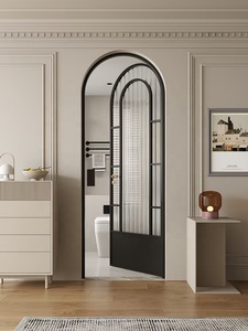 Puertas batientes modernas <span class=keywords><strong>de</strong></span> un solo vidrio, marco <span class=keywords><strong>de</strong></span> aleación <span class=keywords><strong>de</strong></span> aluminio impermeable en negro para baño <span class=keywords><strong>de</strong></span> oficina o <span class=keywords><strong>interior</strong></span> <span class=keywords><strong>de</strong></span> apartamento - Product Image 3