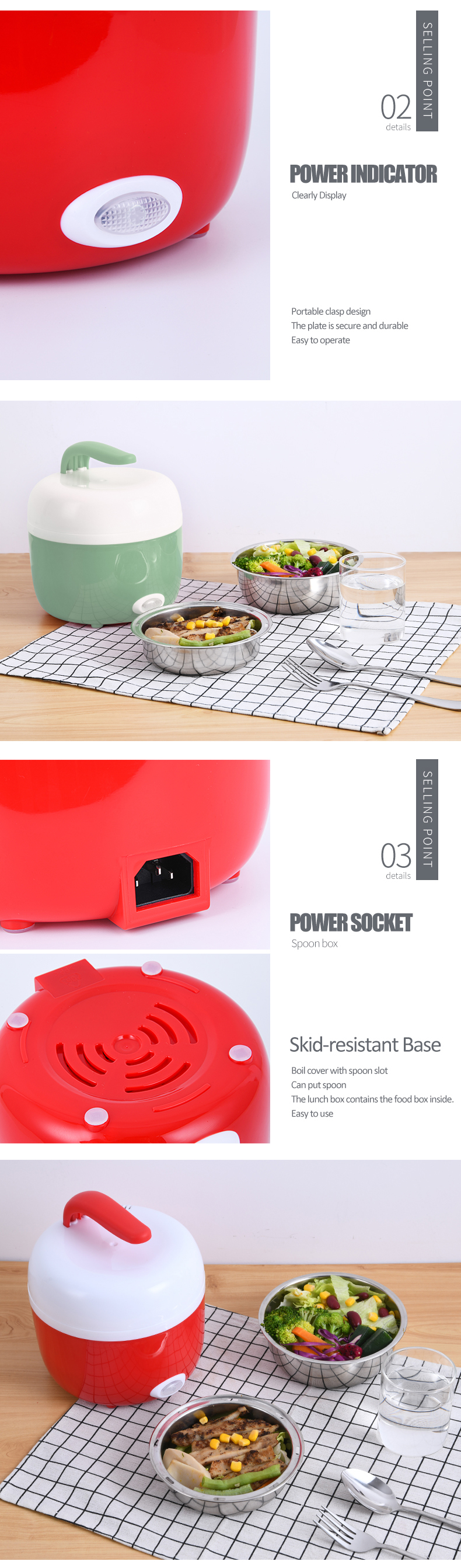 Electric Lunch Box Portable 304 Stainless Steel Heated Meal Warmer Food Container Travel Rice Cooker Tableware Set