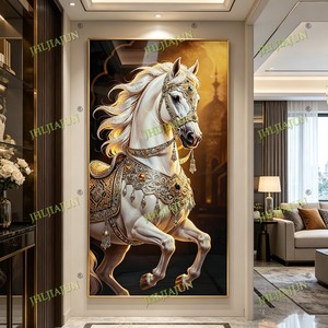 Wholesale Acrylic Wall Art With Backlight Gold Frame White Horse Home Decoration Traditional LED <b>crystal</b> porcelain painting - Product Image 1