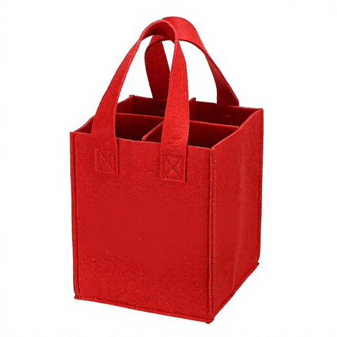 4 Bottle Felt Wine Carrier Tote Bag Reusable Portable Divider Gift Bag Red