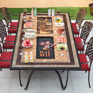 Gril électrique domestique Table de barbecue à double four sans fumée avec motif de carreaux et ensemble de table à manger en fonte d'aluminium - Product Image 4