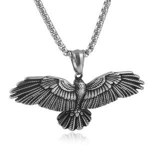 Pendentif Aigle en Acier Inoxydable avec Chaîne Couleur Argent Bijoux de Mode pour Hommes Pendentifs Thématiques Chaîne Perle Carrée 3.0*60cm - Product Image 2