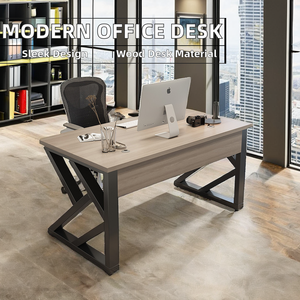 Escritorio de Oficina Moderno y Minimalista de Madera, Estación de Trabajo Ejecutiva para Oficina en Casa con Escritorio de Computadora de Acero Inoxidable - Product Image 3