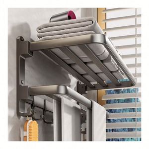 Hot Selling Modern Stainless Steel Folding Towel Rack Double Towel <b>Bars</b> Hooks Wall Mounted <b>Freestanding</b> Bathroom Accessories - Product Image 1