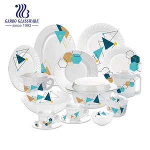 Bộ Dụng Cụ Ăn Tối Bằng Thủy Tinh Đá Opal Trắng Hình Bầu Dục Hình Tròn Ép Máy Ai Cập Cổ Điển 58 Chiếc Với Thiết Kế Đề Can Tùy Chỉnh Gói Polifoam - Product Image 4