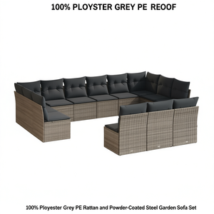 Conjunto de Sofá de Jardín de Ratán PE Gris, Muebles de Exterior de Acero con Recubrimiento en Polvo 100% Poliéster, Diseño Contemporáneo, Resistente a la Intemperie - Product Image 1