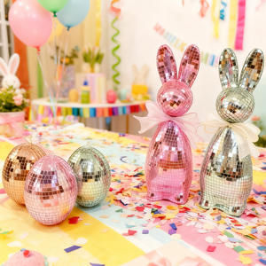 Декоративная статуэтка кролика YACHEN с зеркальным эффектом и декором в виде диско-шара для пасхальных праздников и украшения интерьера - Product Image 3